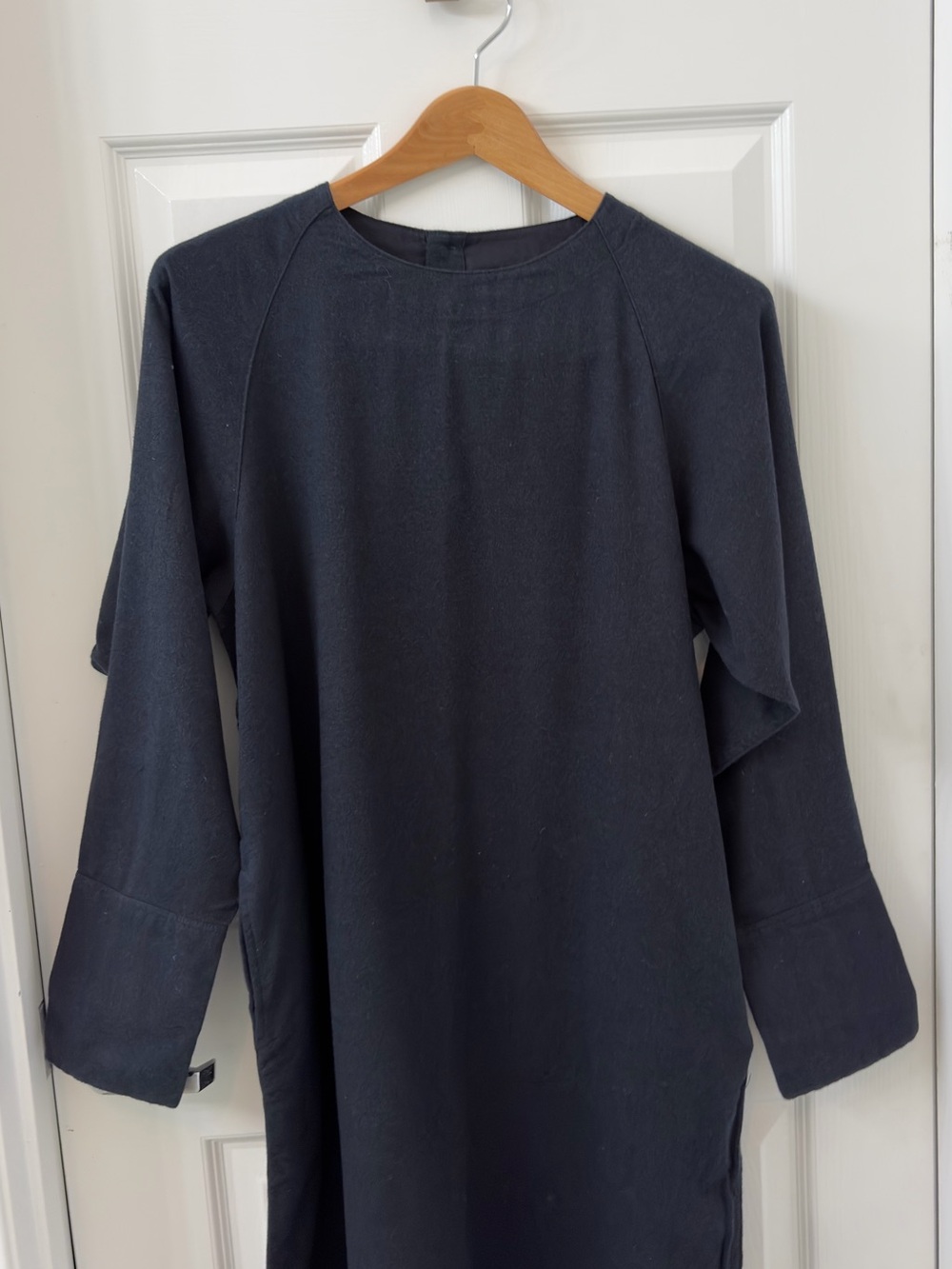 Muji Cotton L/S Navy Flannel Super Cozy Dress•monochrome •organic cotton•XS-S